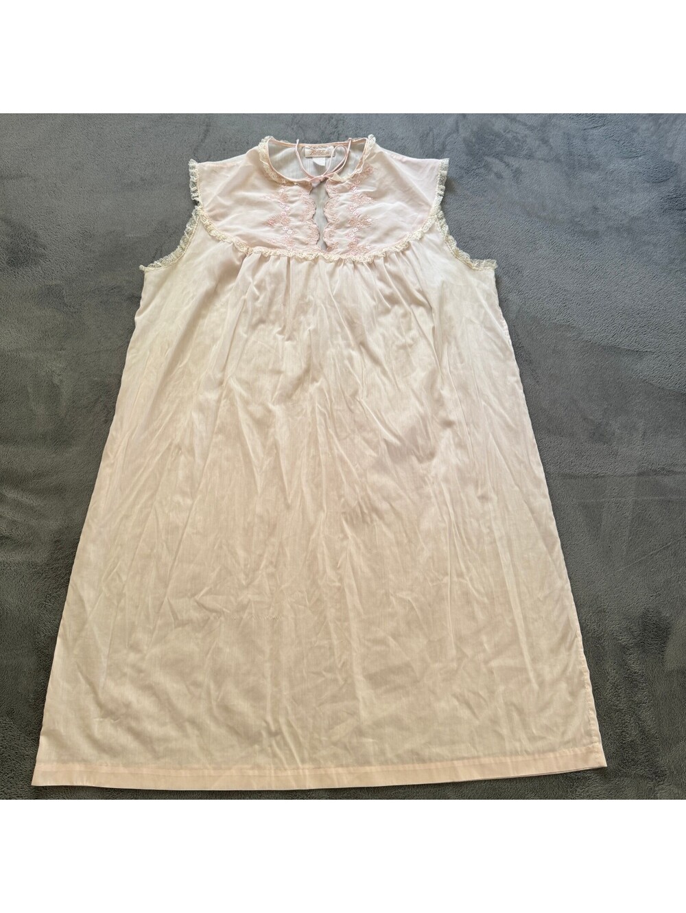 Barbizon Pink Nightgown Sheer Chiffon Embroidered Lace Cottagecore M Vtg - Picture 2 of 7